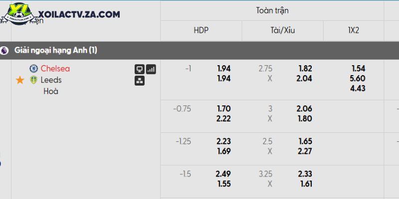 Tỷ lệ kèo Chelsea vs Leeds Tỷ lệ kèo Chelsea vs Leeds