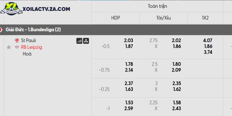 Tỷ lệ kèo St Pauli vs Leipzig Tỷ lệ kèo St Pauli vs Leipzig