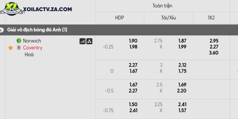 Tỷ lệ kèo Norwich vs Coventry Tỷ lệ kèo Norwich vs Coventry