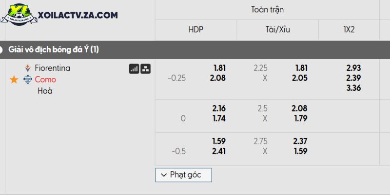Tỷ lệ kèo Fiorentina vs Como Tỷ lệ kèo Fiorentina vs Como