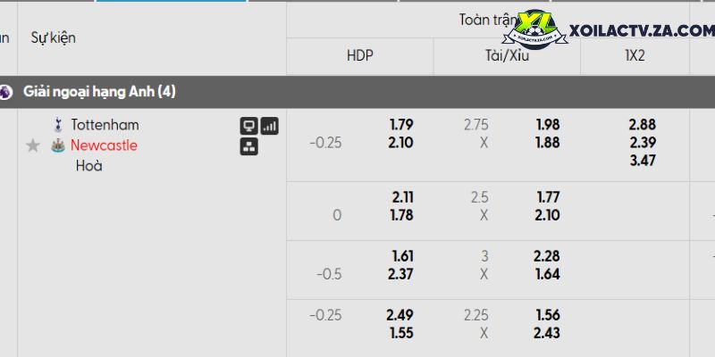 Tỷ lệ kèo Tottenham vs Newcastle Tỷ lệ kèo Tottenham vs Newcastle